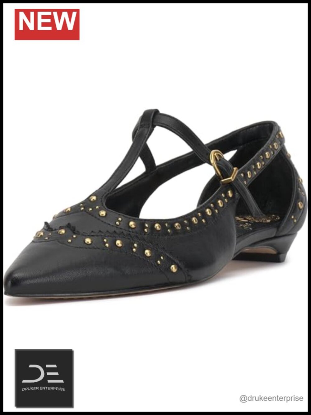 Vince Camuto Valkie Studded Kitten Heel T-Strap Flat Mule